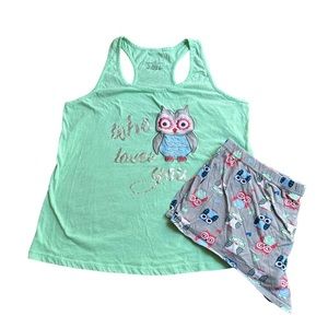 Bobbie Brooks Owl Pajama Set Tank And Shorts Size Large Sleepwear
